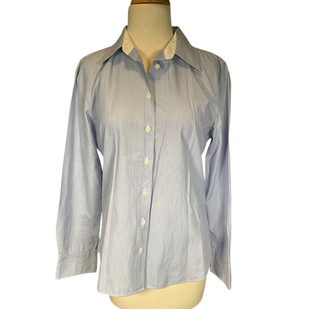 J.Crew 100%  Cotton Women's Pin Stripe Button Down Kathryn Slim Fit Medium Blue